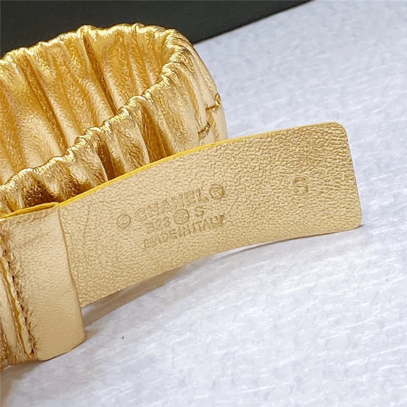 chanel smooth CC brass buckle sheepskin elastic belt