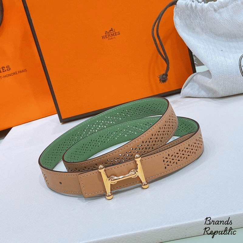 Hermès 25MM Brown Mors H Buckle & Reversible Leather Strap Belt