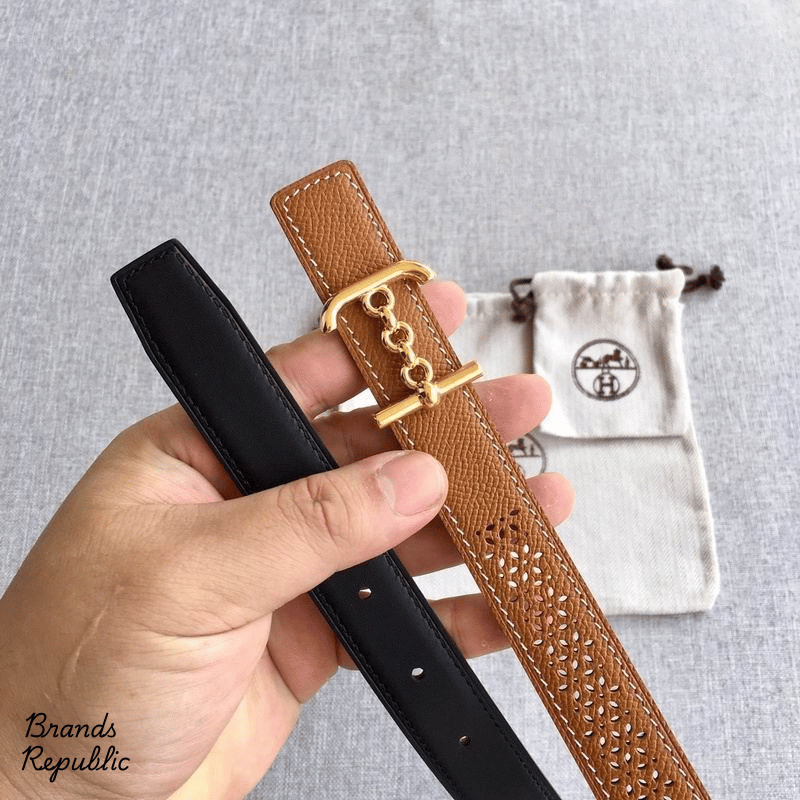 Hermès 24MM Reversible Perforated Leather Strap Belt