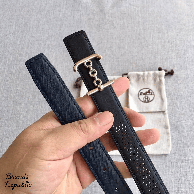Hermès 24MM Black Perforated Leather Strap Belt
