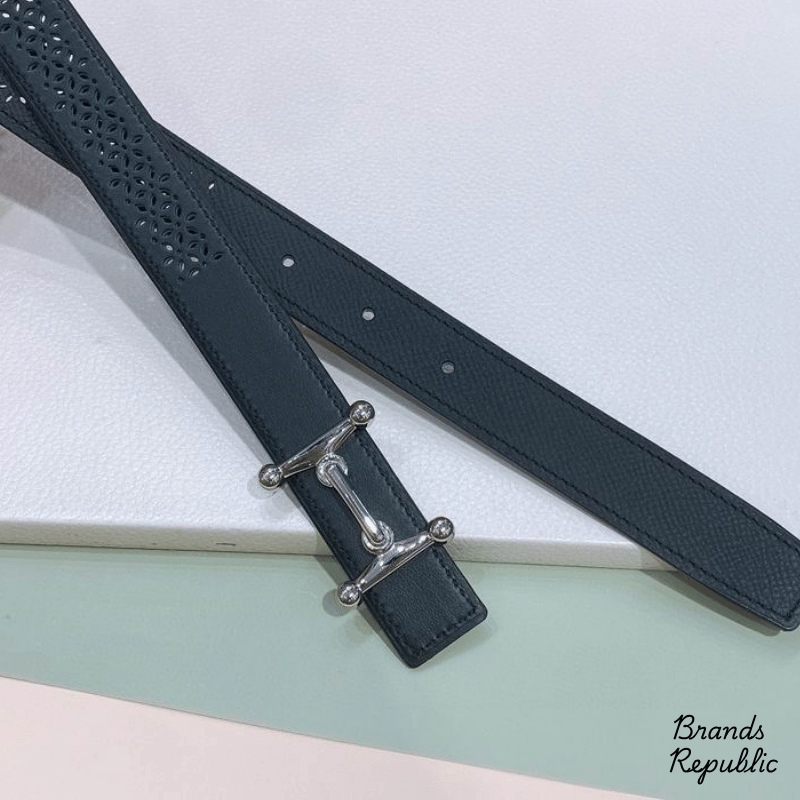 Hermès 25MM Black Mors H Buckle & Reversible Leather Strap Belt