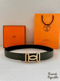 Hermès 34MM Olive Green Odyssee Buckle & Reversible Leather Strap Belt In Different Buckle Colors