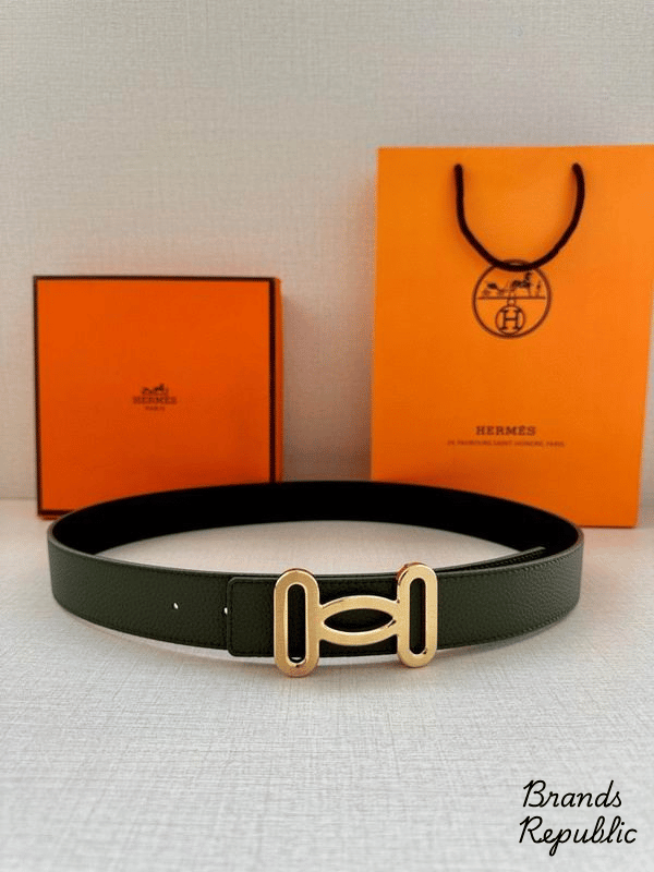 Hermès 34MM Olive Green Odyssee Buckle & Reversible Leather Strap Belt In Different Buckle Colors