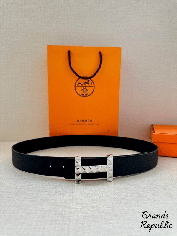 Hermès 34MM Black H Diamond Guilloche Belt In Different Buckle Colors