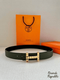 Hermès 34MM Olive Green H Diamond Guilloche Belt In Different Buckle Colors
