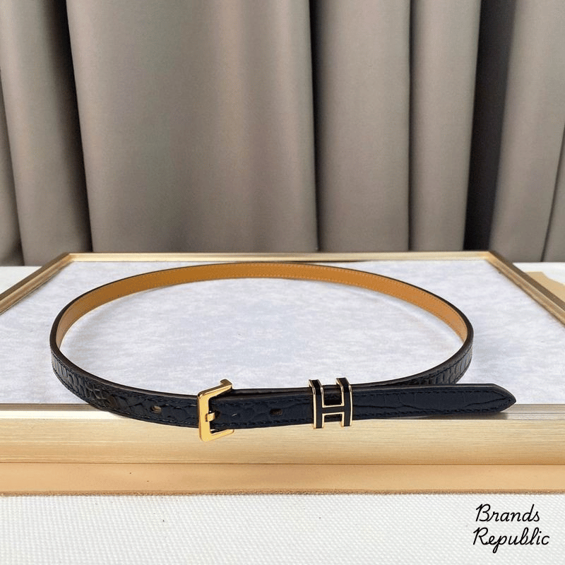 Hermès 15MM Pop H 15 Black Crocodile Embossed Leather Strap Belt In Different Buckle Colors