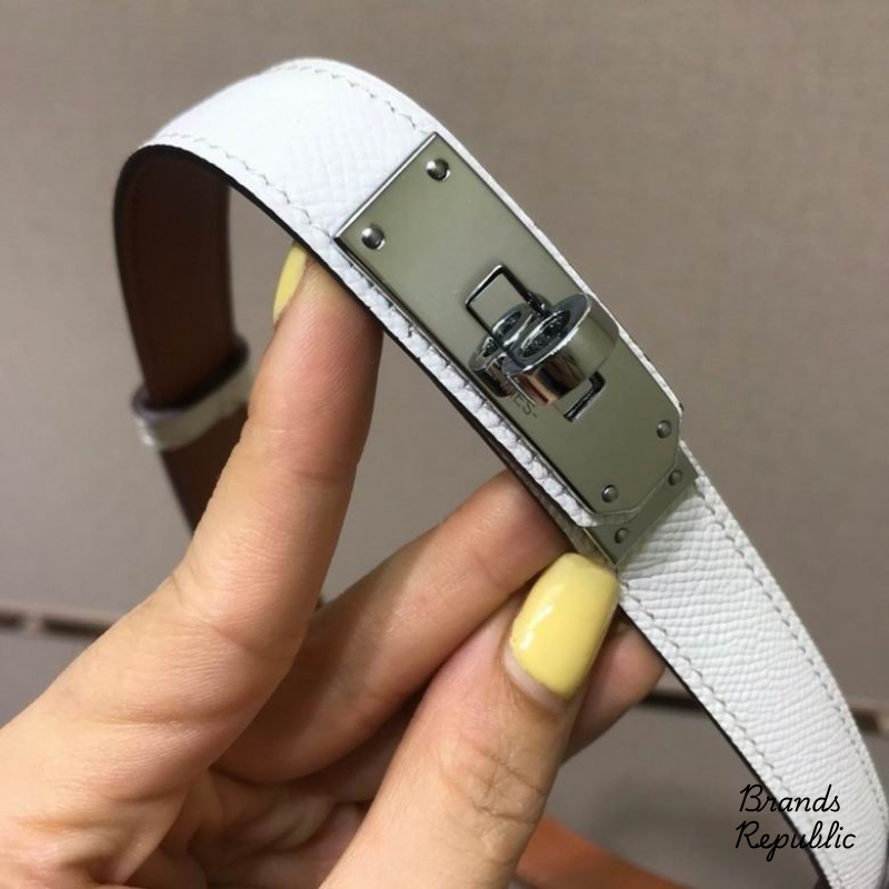 Hermès 18MM Kelly 18 White Epsom Turn Lock Buckle Belt In Different Buckle Colors