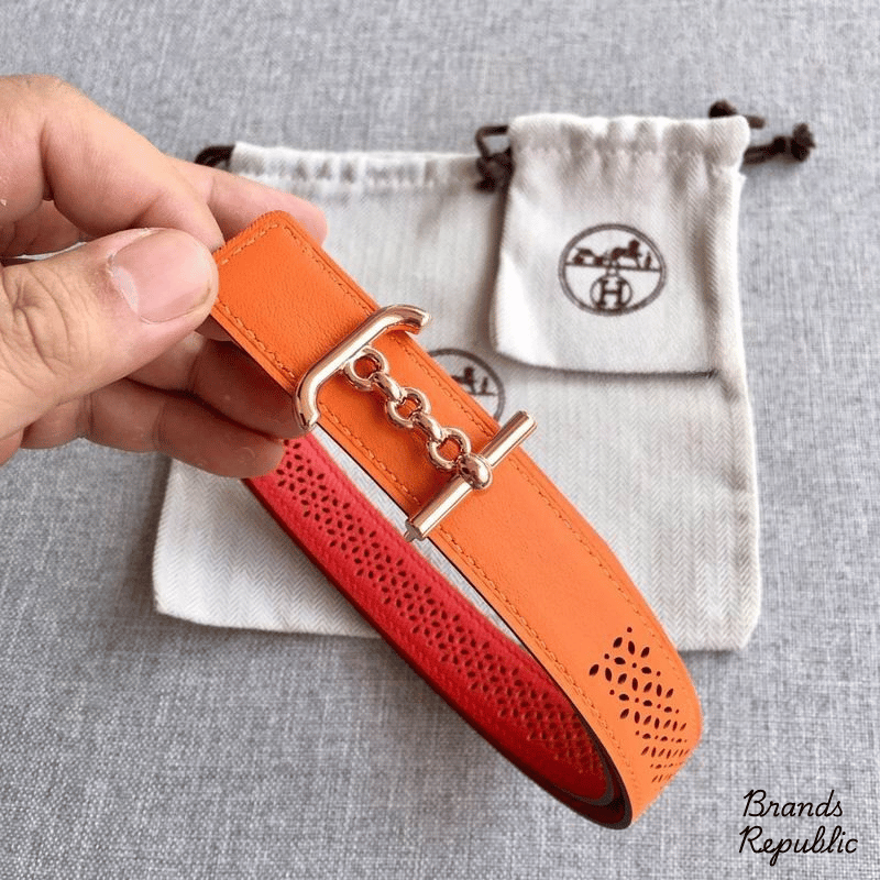 Hermès 24MM Orange Reversible Perforated Leather Strap Belt