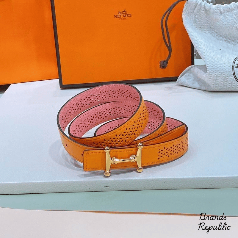 Hermès 25MM Orange Mors H Buckle & Reversible Leather Strap Belt