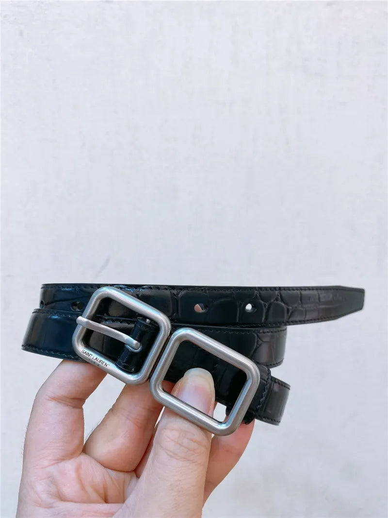 YSL Double Buckle Narrow Belt