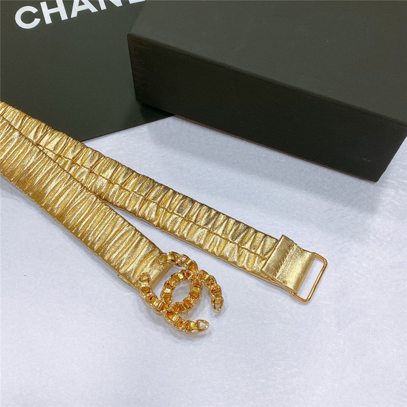 chanel smooth CC brass buckle sheepskin elastic belt