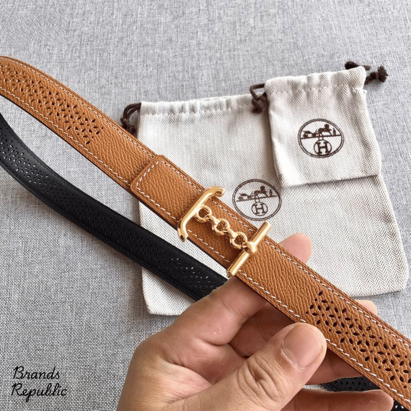 Hermès 24MM Reversible Perforated Leather Strap Belt