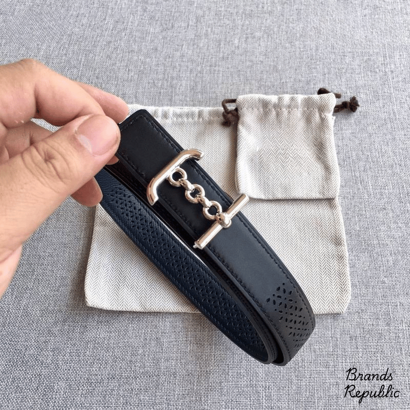 Hermès 24MM Black Perforated Leather Strap Belt