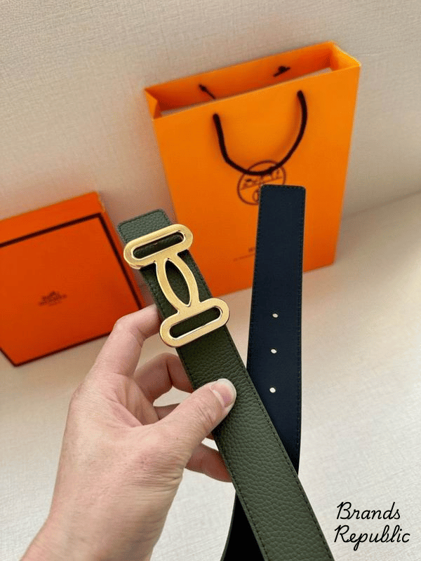 Hermès 34MM Olive Green Odyssee Buckle & Reversible Leather Strap Belt In Different Buckle Colors