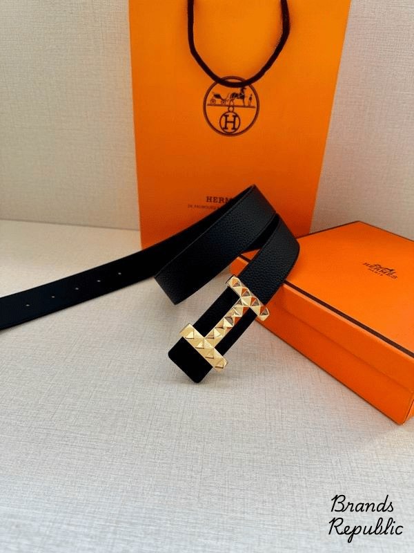 Hermès 34MM Black H Diamond Guilloche Belt In Different Buckle Colors