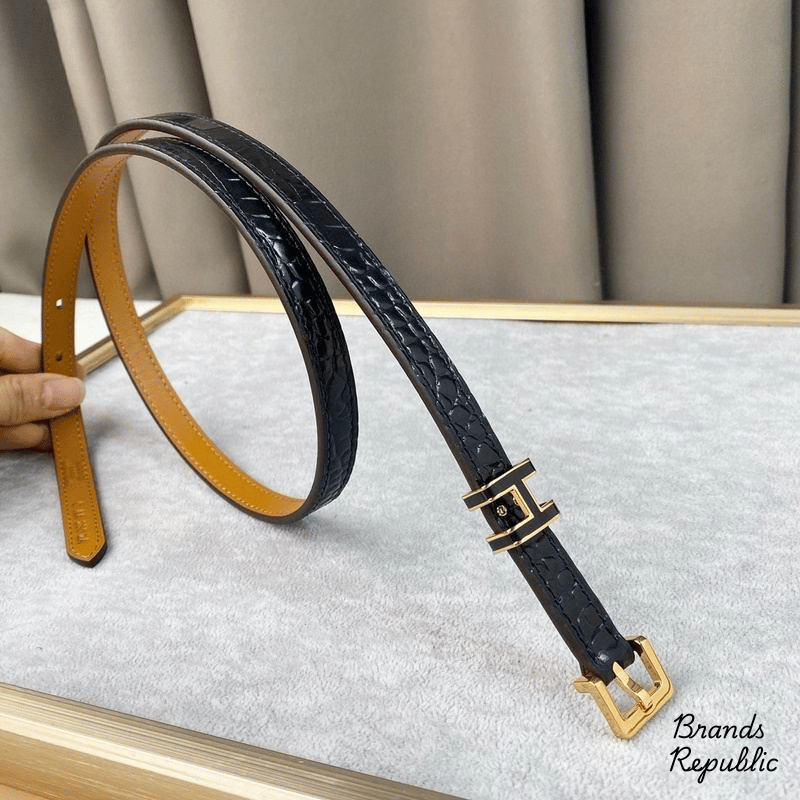 Hermès 15MM Pop H 15 Black Crocodile Embossed Leather Strap Belt In Different Buckle Colors