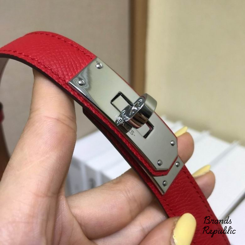 Hermès 18MM Kelly 18 Red Epsom Turn Lock Buckle Belt In Different Buckle Colors