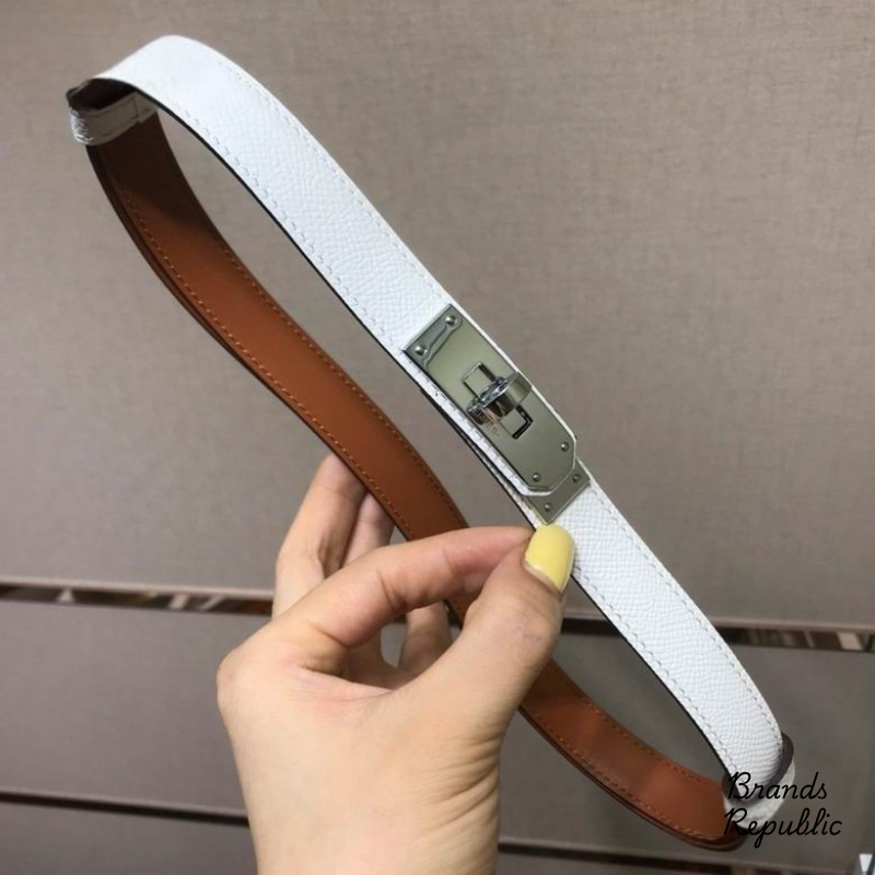 Hermès 18MM Kelly 18 White Epsom Turn Lock Buckle Belt In Different Buckle Colors
