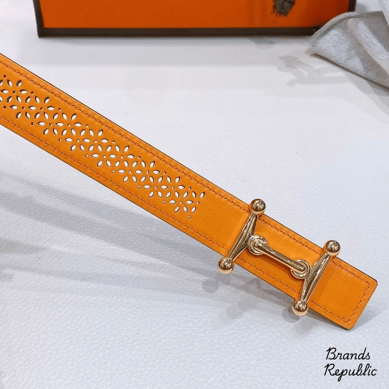 Hermès 25MM Orange Mors H Buckle & Reversible Leather Strap Belt