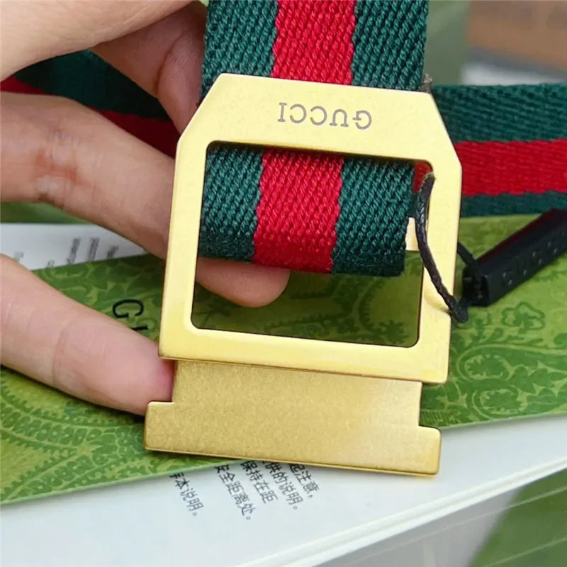 gucci webbing belt with rectangular buckle