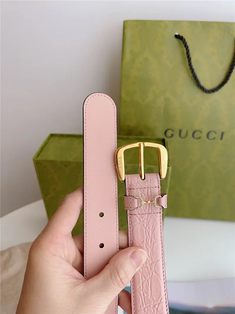 gucci print embossed leather belt