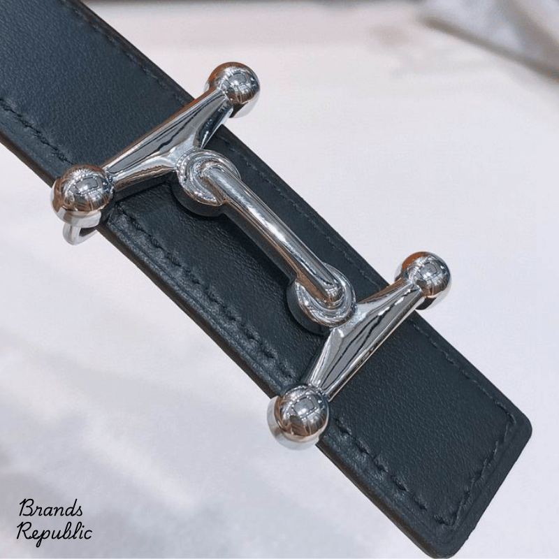 Hermès 25MM Black Mors H Buckle & Reversible Leather Strap Belt