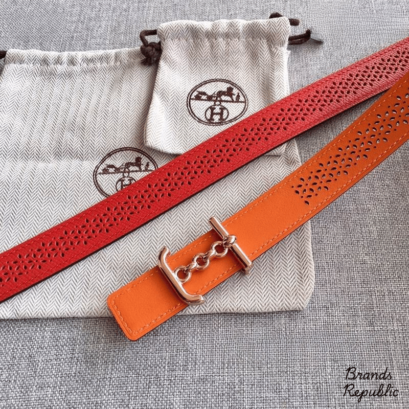 Hermès 24MM Orange Reversible Perforated Leather Strap Belt