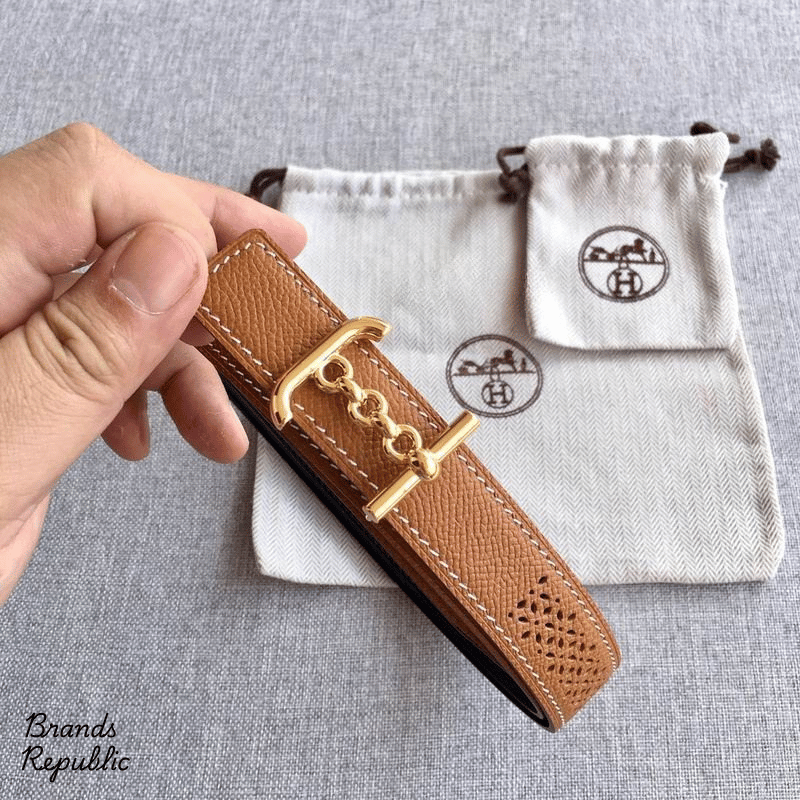 Hermès 24MM Reversible Perforated Leather Strap Belt