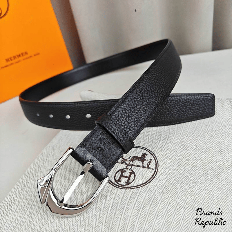 Hermès 32MM Black Textured Rodeo 32 Belt In Different Buckle Colors