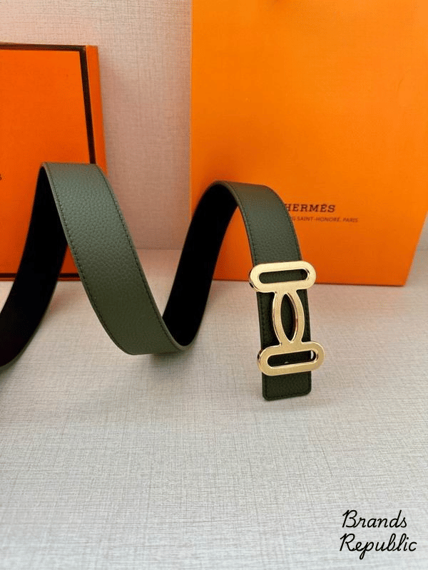 Hermès 34MM Olive Green Odyssee Buckle & Reversible Leather Strap Belt In Different Buckle Colors