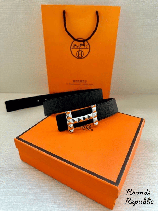 Hermès 34MM Black H Diamond Guilloche Belt In Different Buckle Colors