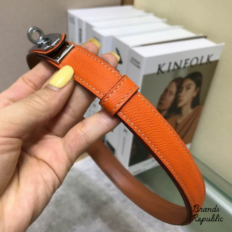Hermès 18MM Kelly 18 Orange Epsom Turn Lock Buckle Belt In Different Buckle Colors