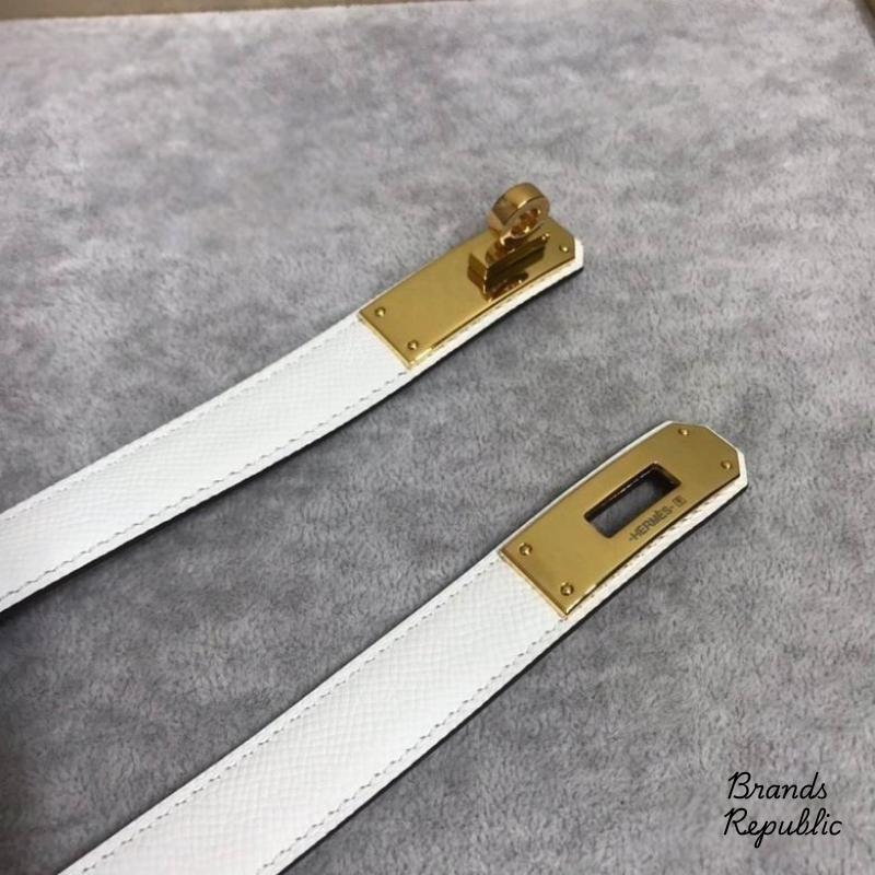 Hermès 18MM Kelly 18 White Epsom Turn Lock Buckle Belt In Different Buckle Colors
