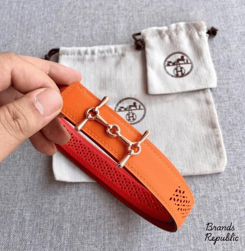 Hermès 24MM Mors H Orange Reversible Belt
