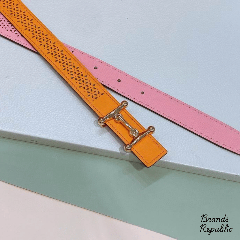 Hermès 25MM Orange Mors H Buckle & Reversible Leather Strap Belt