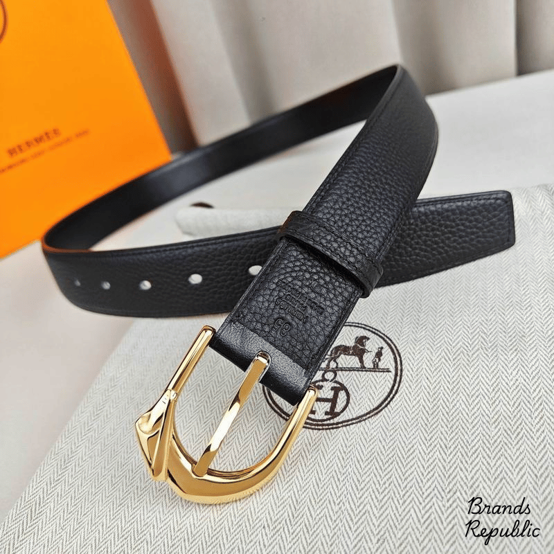 Hermès 32MM Black Textured Rodeo 32 Belt In Different Buckle Colors