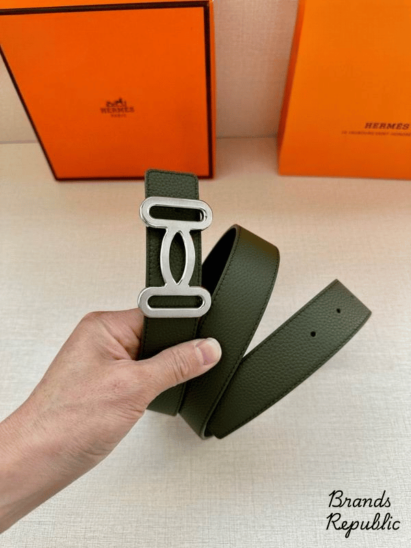 Hermès 34MM Olive Green Odyssee Buckle & Reversible Leather Strap Belt In Different Buckle Colors