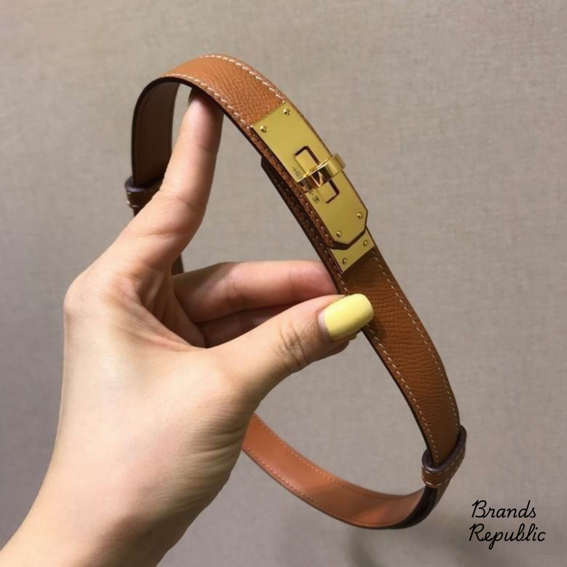 Hermès 18MM Kelly 18 Brown Epsom Turn Lock Buckle Belt In Different Buckle Colors