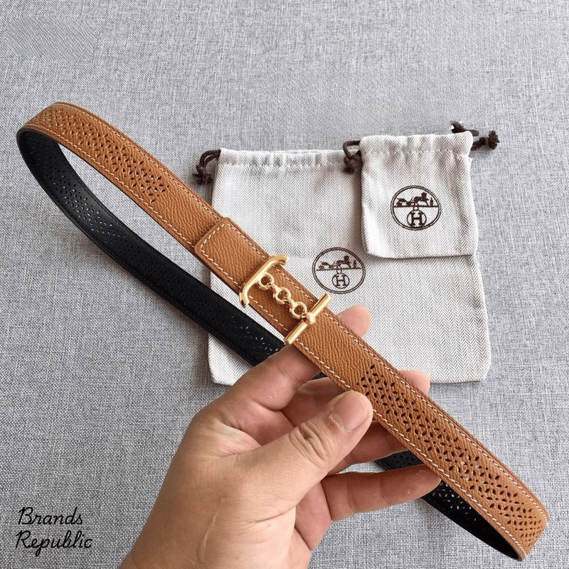 Hermès 24MM Reversible Perforated Leather Strap Belt