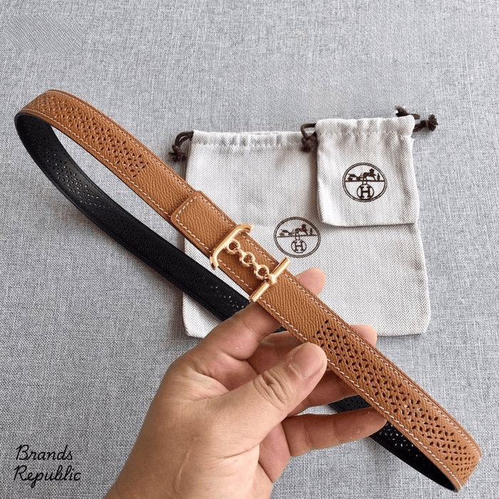 Hermès 24MM Reversible Perforated Leather Strap Belt