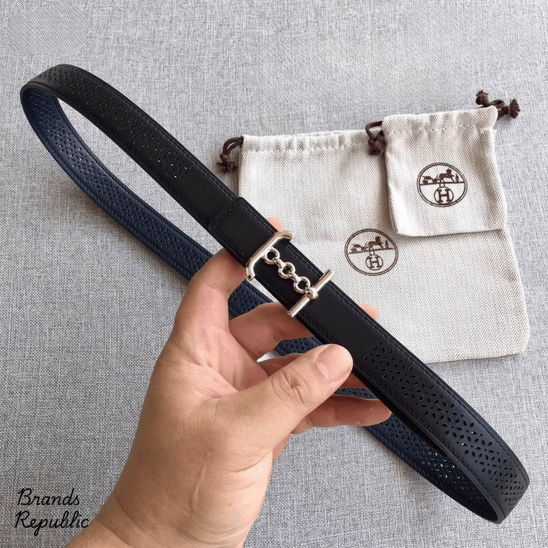 Hermès 24MM Black Perforated Leather Strap Belt