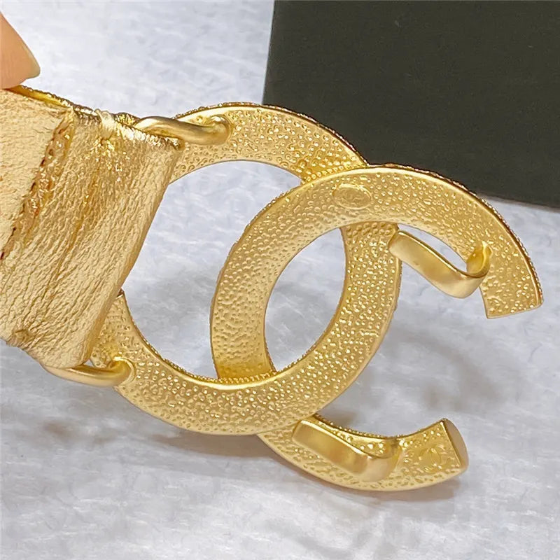 chanel smooth CC brass buckle sheepskin elastic belt