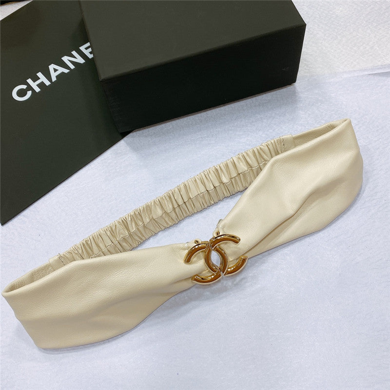 chanel smooth CC brass buckle sheepskin elastic belt