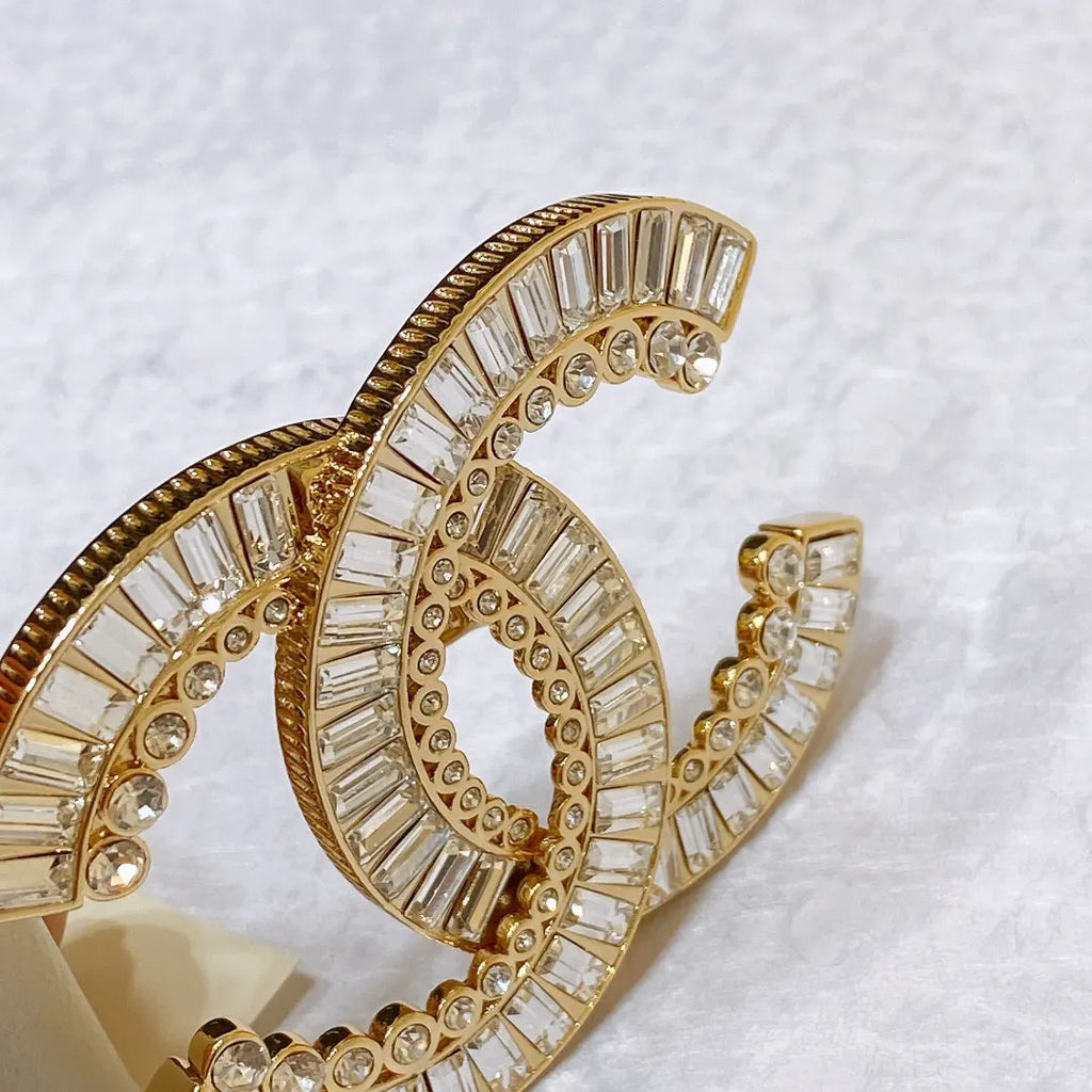 chanel rhinestone golden brass metal logo buckle calfskin belt