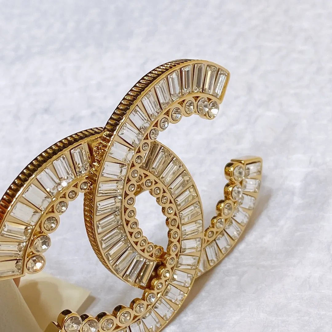 chanel rhinestone golden brass metal logo buckle calfskin belt