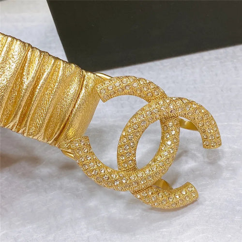 chanel smooth CC brass buckle sheepskin elastic belt