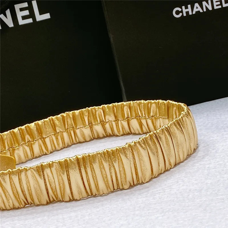 chanel smooth CC brass buckle sheepskin elastic belt
