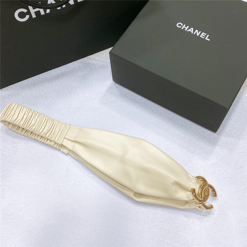 chanel smooth CC brass buckle sheepskin elastic belt