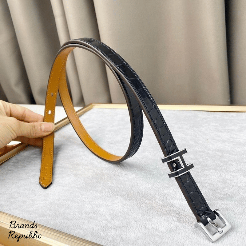 Hermès 15MM Pop H 15 Black Crocodile Embossed Leather Strap Belt In Different Buckle Colors