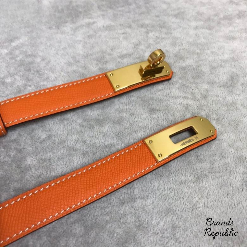 Hermès 18MM Kelly 18 Orange Epsom Turn Lock Buckle Belt In Different Buckle Colors